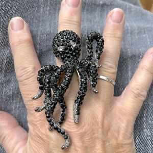 Octopus Ring Adjustable with black rhinestones. Statement piece for sure!